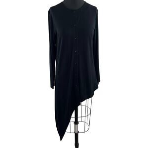 BYRD Tzippy Waltner Black Button Front Cardigan Asymmetrical Hem Long Sleeve XS